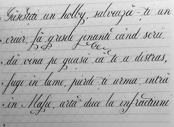 Exercițiu de caligrafie cu găsește-ți scris într-un cuvânt și hobby scris holby